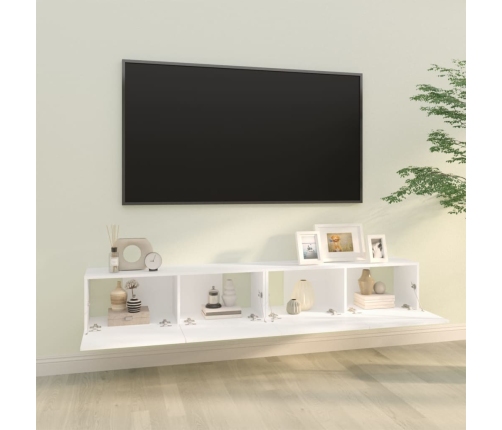 Muebles TV de pared 2 uds madera ingeniería blanco 100x30x30 cm