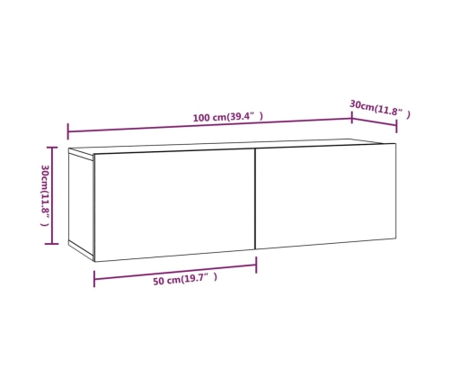 Muebles TV de pared 2 uds madera ingeniería blanco 100x30x30 cm