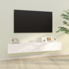 Muebles TV de pared 2 uds madera ingeniería blanco 100x30x30 cm
