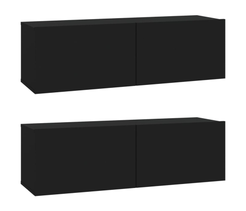 vidaXL Muebles TV pared 2 uds madera contrachapada negro 100x30x30 cm