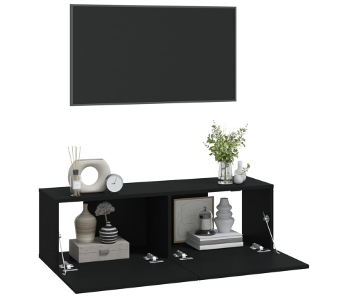 vidaXL Muebles TV pared 2 uds madera contrachapada negro 100x30x30 cm