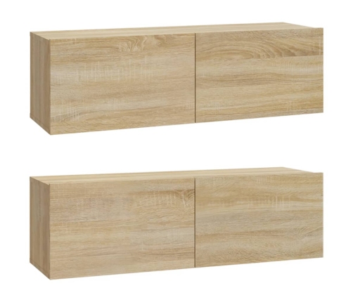 Muebles TV de pared 2 uds madera ingeniería roble 100x30x30 cm