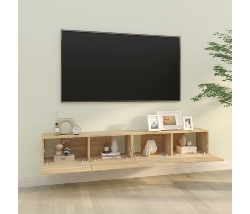 Muebles TV de pared 2 uds madera ingeniería roble 100x30x30 cm