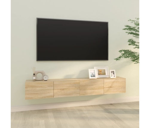 Muebles TV de pared 2 uds madera ingeniería roble 100x30x30 cm