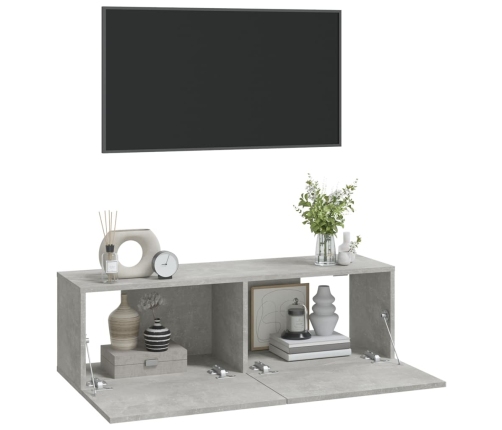 Mueble TV de pared 2 uds madera contrachapada gris 100x30x30cm