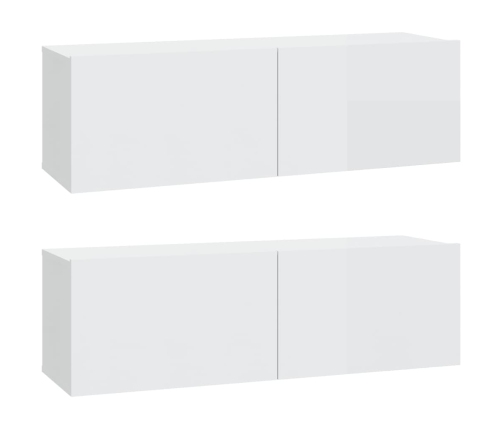 Mueble de TV pared 2 uds madera blanco brillante 100x30x30 cm