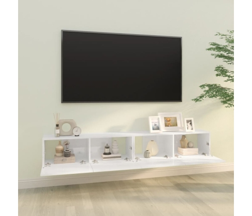 Mueble de TV pared 2 uds madera blanco brillante 100x30x30 cm