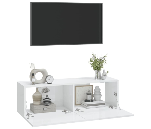 Mueble de TV pared 2 uds madera blanco brillante 100x30x30 cm