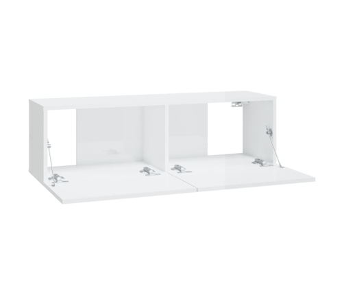 Mueble de TV pared 2 uds madera blanco brillante 100x30x30 cm