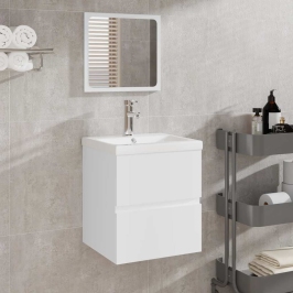 Armario de baño con espejo madera de ingeniería blanco