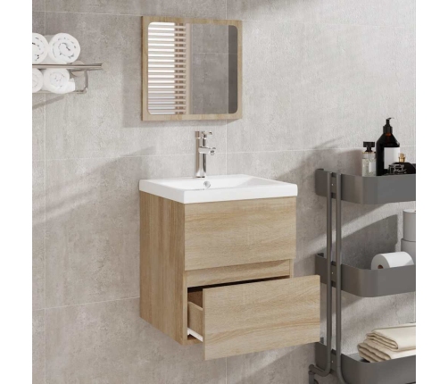 Armario de baño con espejo madera de ingeniería roble Sonoma
