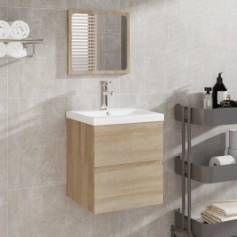 Armario de baño con espejo madera de ingeniería roble Sonoma