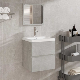 Armario de baño con espejo madera de ingeniería gris hormigón