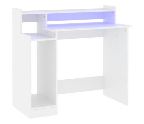 Escritorio con luz LED madera contrachapada blanco 97x45x90 cm