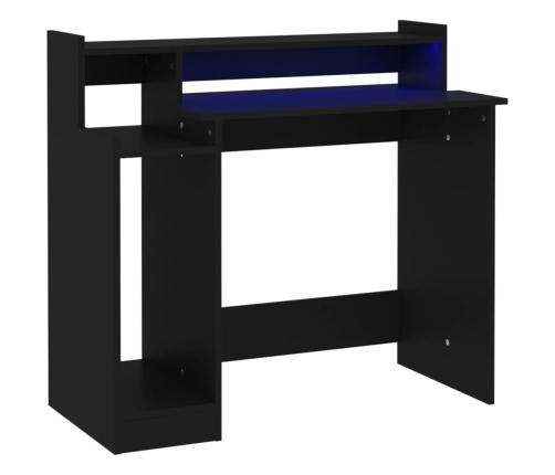 Escritorio con luz LED madera contrachapada negro 97x45x90 cm