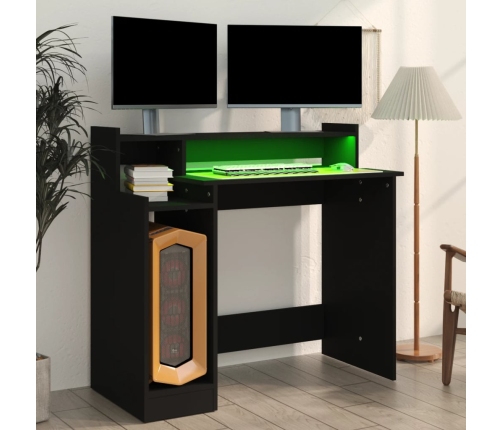 Escritorio con luz LED madera contrachapada negro 97x45x90 cm