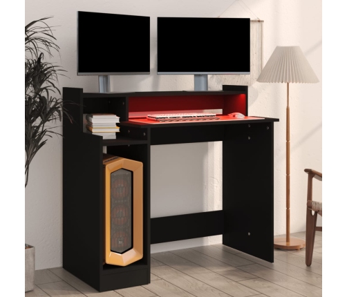 Escritorio con luz LED madera contrachapada negro 97x45x90 cm