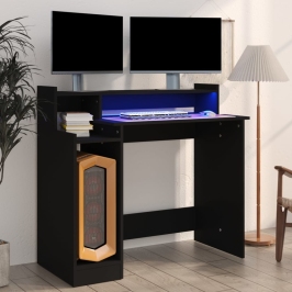 Escritorio con luz LED madera contrachapada negro 97x45x90 cm