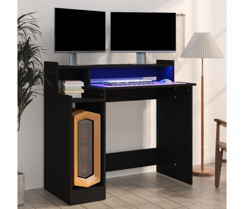 Escritorio con luz LED madera contrachapada negro 97x45x90 cm