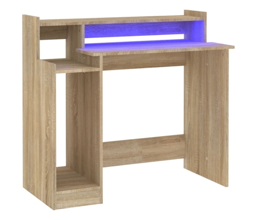 Escritorio con LED madera contrachapada roble sonoma 97x45x90cm