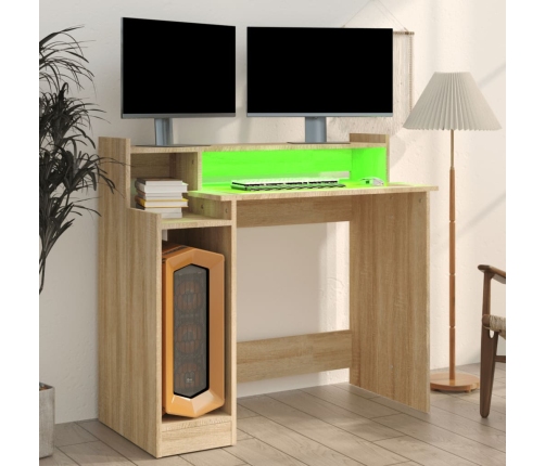 Escritorio con LED madera contrachapada roble sonoma 97x45x90cm