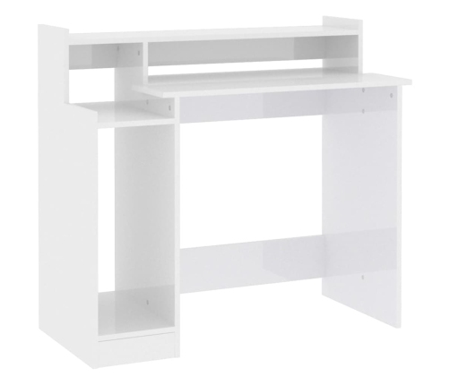 Escritorio LED madera contrachapada blanco brillo 97x45x90 cm