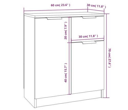 Aparador de madera contrachapada blanco 60x30x70 cm