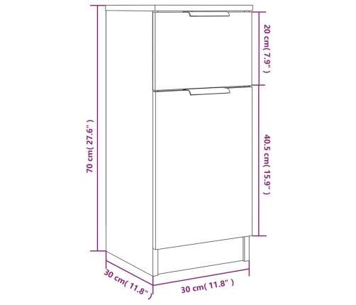 Aparador de madera contrachapada blanco 30x30x70 cm