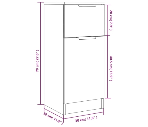 Aparador de madera contrachapada blanco brillante 30x30x70 cm