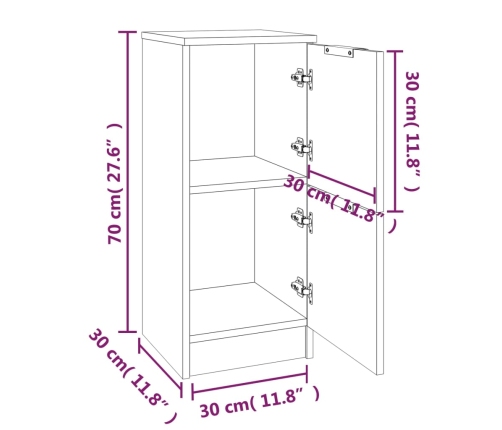 Aparadores 2 uds madera contrachapada blanco brillo 30x30x70 cm