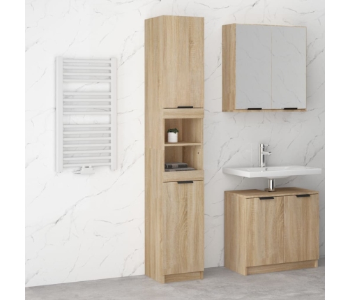 Armario de baño madera ingeniería roble Sonoma 32x34x188,5 cm