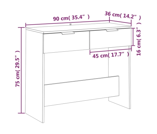 vidaXL Mesa consola de madera contrachapada blanco 90x36x75 cm