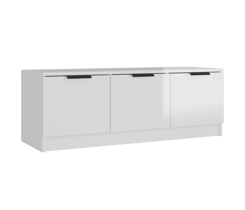 Mueble de TV madera contrachapada blanco brillo 102x35x36,5 cm