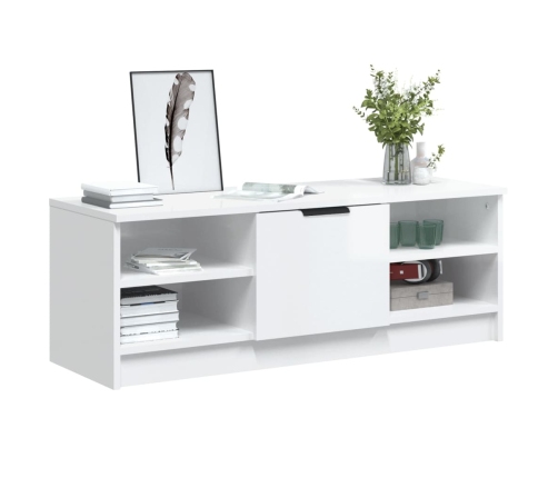 vidaXL Mueble de TV madera contrachapada blanco brillo 102x35,5x36,5cm