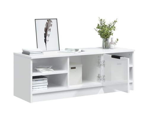 vidaXL Mueble de TV madera contrachapada blanco brillo 102x35,5x36,5cm