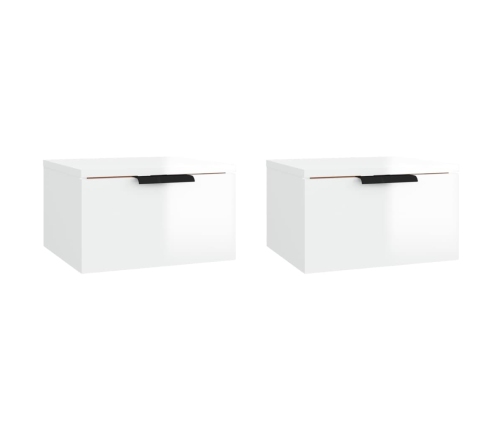 Mesitas de noche de pared 2 uds blanco brillo 34x30x20 cm