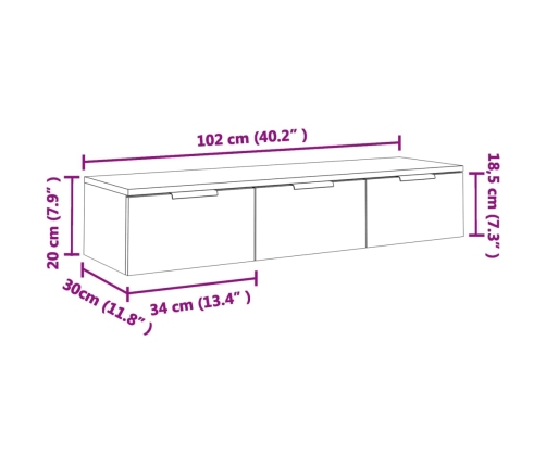 vidaXL Armario de pared madera de ingeniería blanco 102x30x20 cm