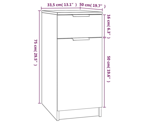 Armario de escritorio madera contrachapada blanco 33,5x50x75 cm