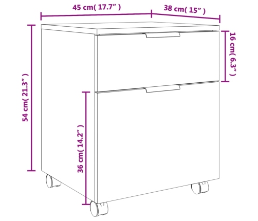 Archivador con ruedas madera contrachapada blanco 45x38x54 cm