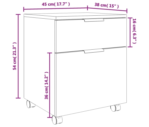 Archivador ruedas madera contrachapada gris hormigón 45x38x54cm