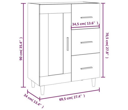 Aparador de madera de ingeniería blanco 69,5x34x90 cm