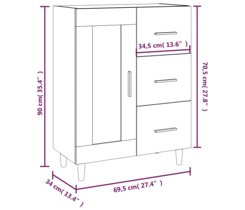 Aparador de madera contrachapada blanco brillante 69,5x34x90 cm