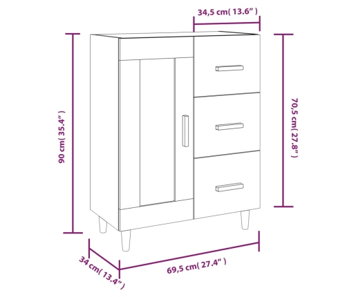 Aparador de madera contrachapada blanco 69,5x34x90 cm