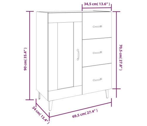 Aparador de madera contrachapada blanco 69,5x34x90 cm