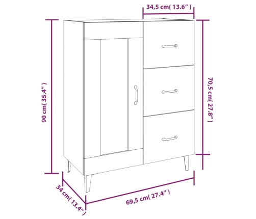 Aparador de madera contrachapada roble Sonoma 69,5x34x90 cm