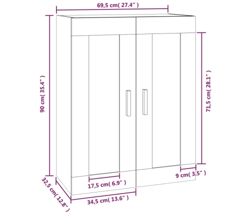 vidaXL Armario de pared madera de ingeniería negro 69,5x32,5x90 cm