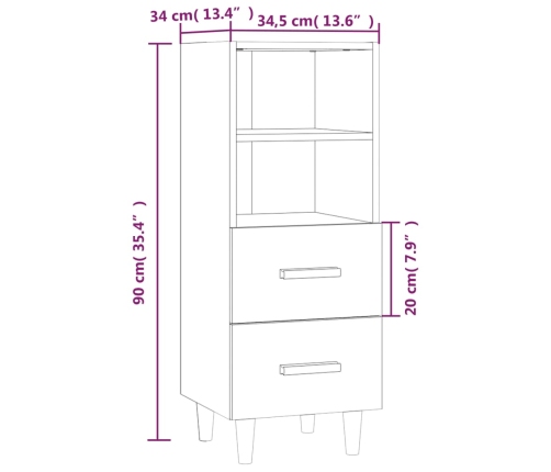 Aparador de madera contrachapada blanco 34,5x34x90 cm