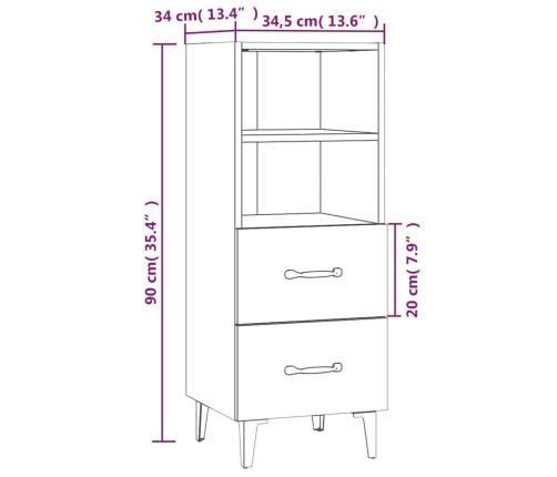 Aparador de madera contrachapada blanco 34,5x34x90 cm