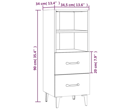 Aparador de madera contrachapada blanco brillante 34,5x34x90 cm