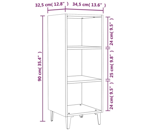 Aparador de madera contrachapada blanco brillo 34,5x32,5x90 cm